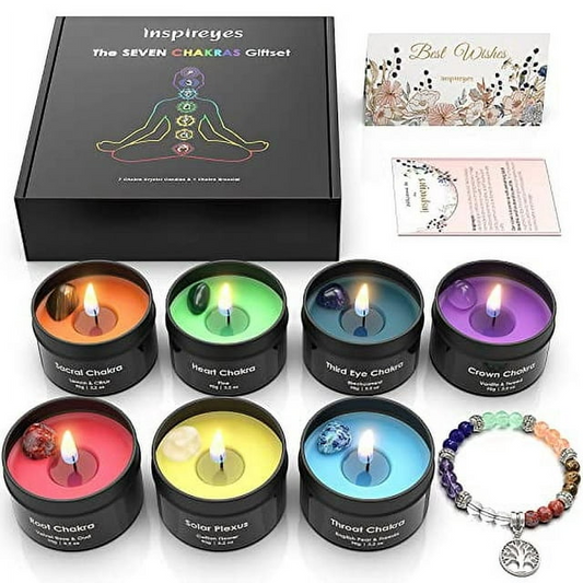 Chakra Candles with Premium Crystal and Healing Stones Meditation Scented Candles Gift Set