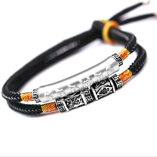 BuddhaChakra Tibetan Mantra Double Bracelet - For Luck & Protection