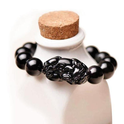 Black Obsidian Pixiu Bracelet with white bottle 