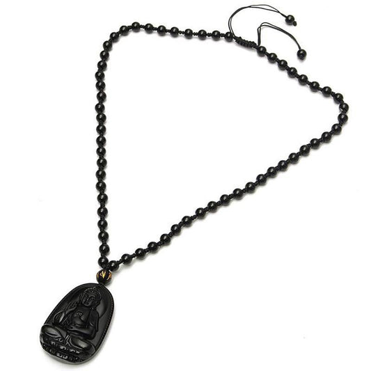 Black Obsidian Buddha Necklace Pendant 8