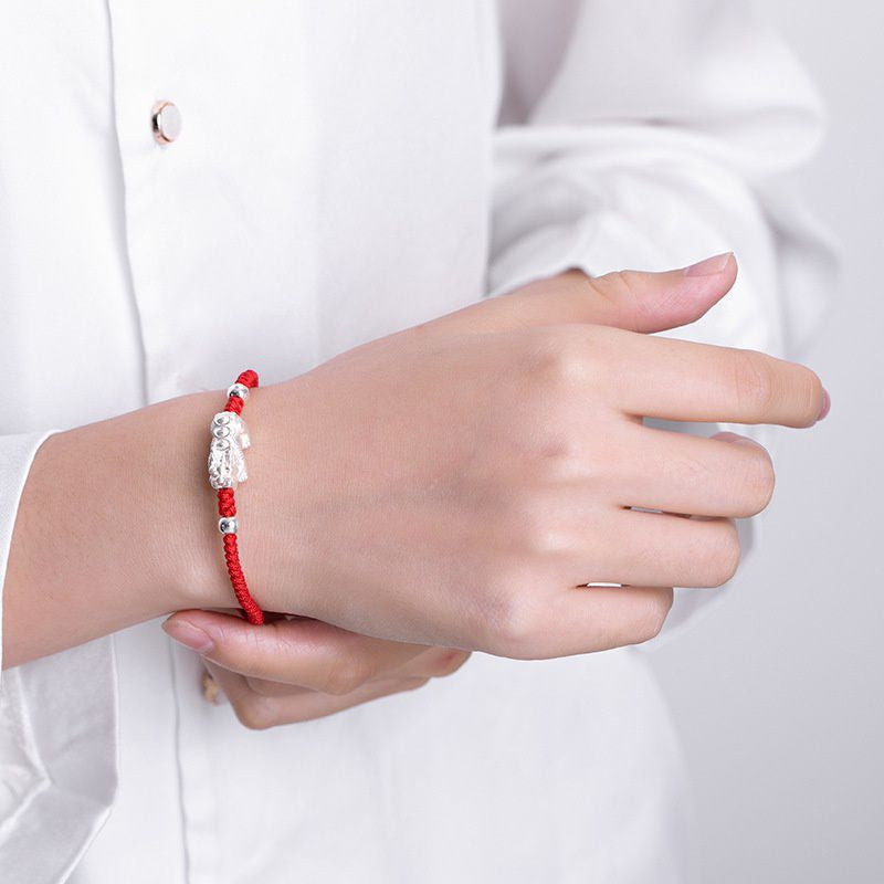 Red String Silver Pixiu Bracelet - Attract Windfall Luck