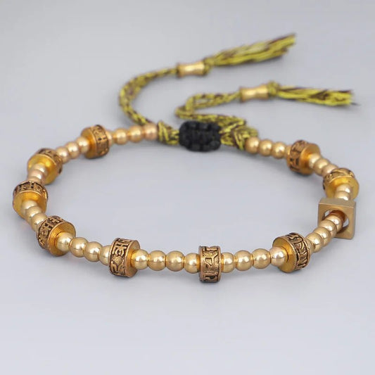 Tibetan Six Character Proverbs Copper Bead Bracelet -- Protection & Healing