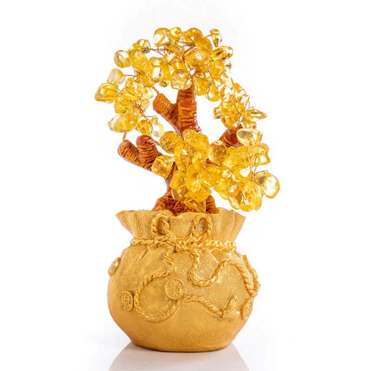 BuddhaChakra Citrine Money Tree for Prosperity - Feng Shui Gemstone Ornament