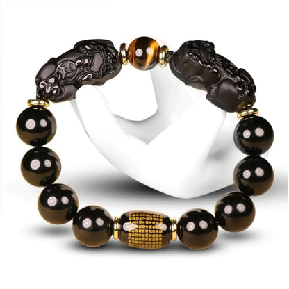 BuddhaChakra Natural Gold Obsidian Double Pi Yao Wealth Bracelet
