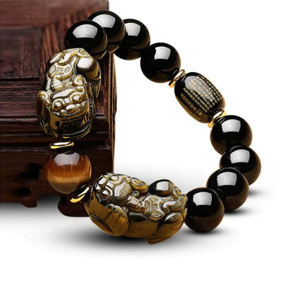 BuddhaChakra Natural Gold Obsidian Double Pi Yao Wealth Bracelet