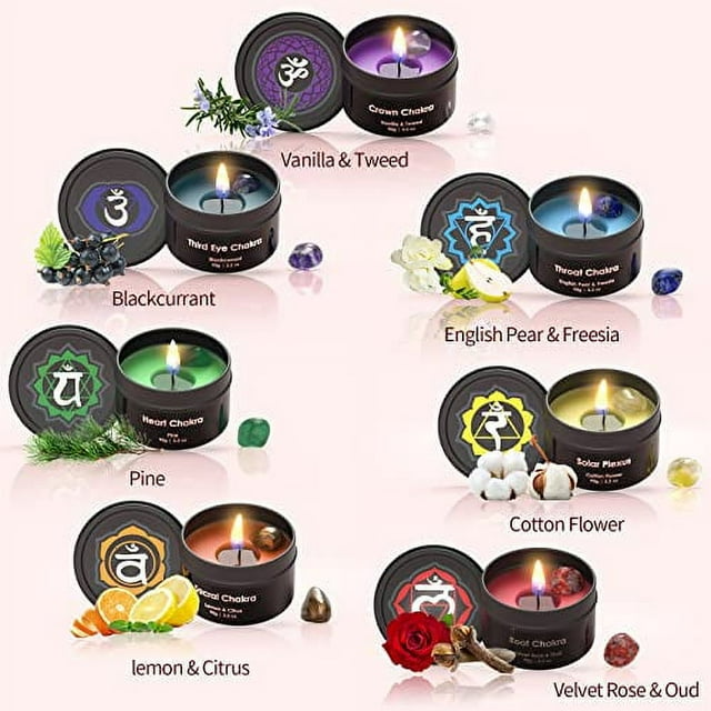 Chakra Candles with Premium Crystal and Healing Stones Meditation Scented Candles Gift Set