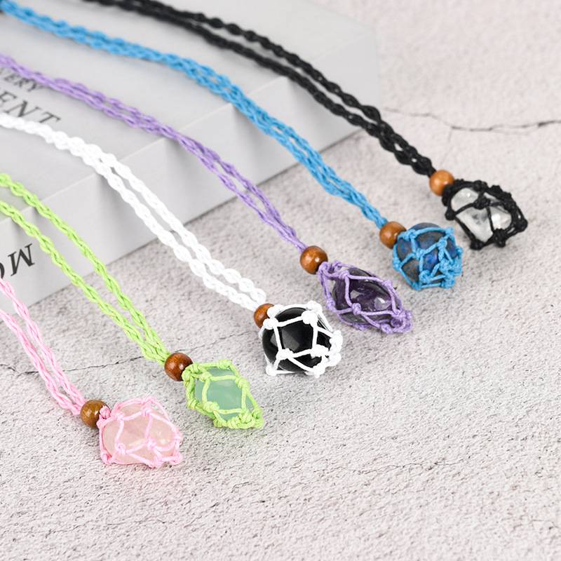 BuddhaChakra Multicolor Chakra Braided Net Natural Stone Pendant