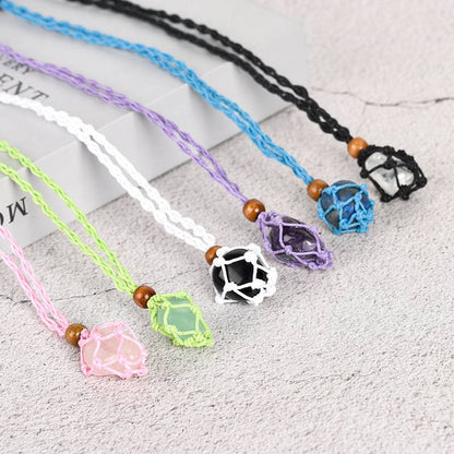 BuddhaChakra Multicolor Chakra Braided Net Natural Stone Pendant