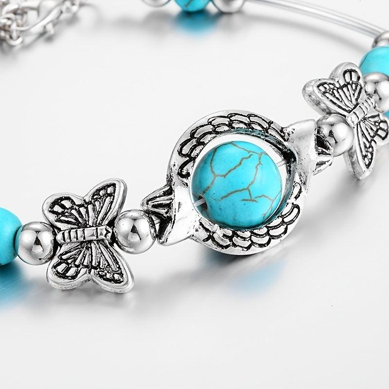 Charm Vintage Natural Turquoise Butterfly Chain Beads Bracelet & Bangle