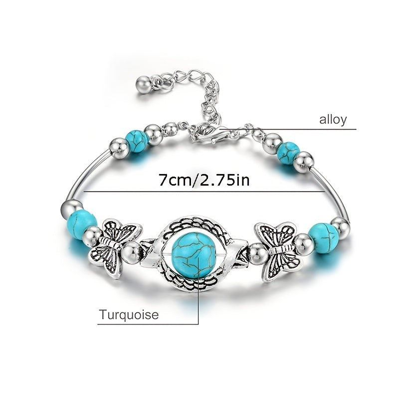 Charm Vintage Natural Turquoise Butterfly Chain Beads Bracelet & Bangle