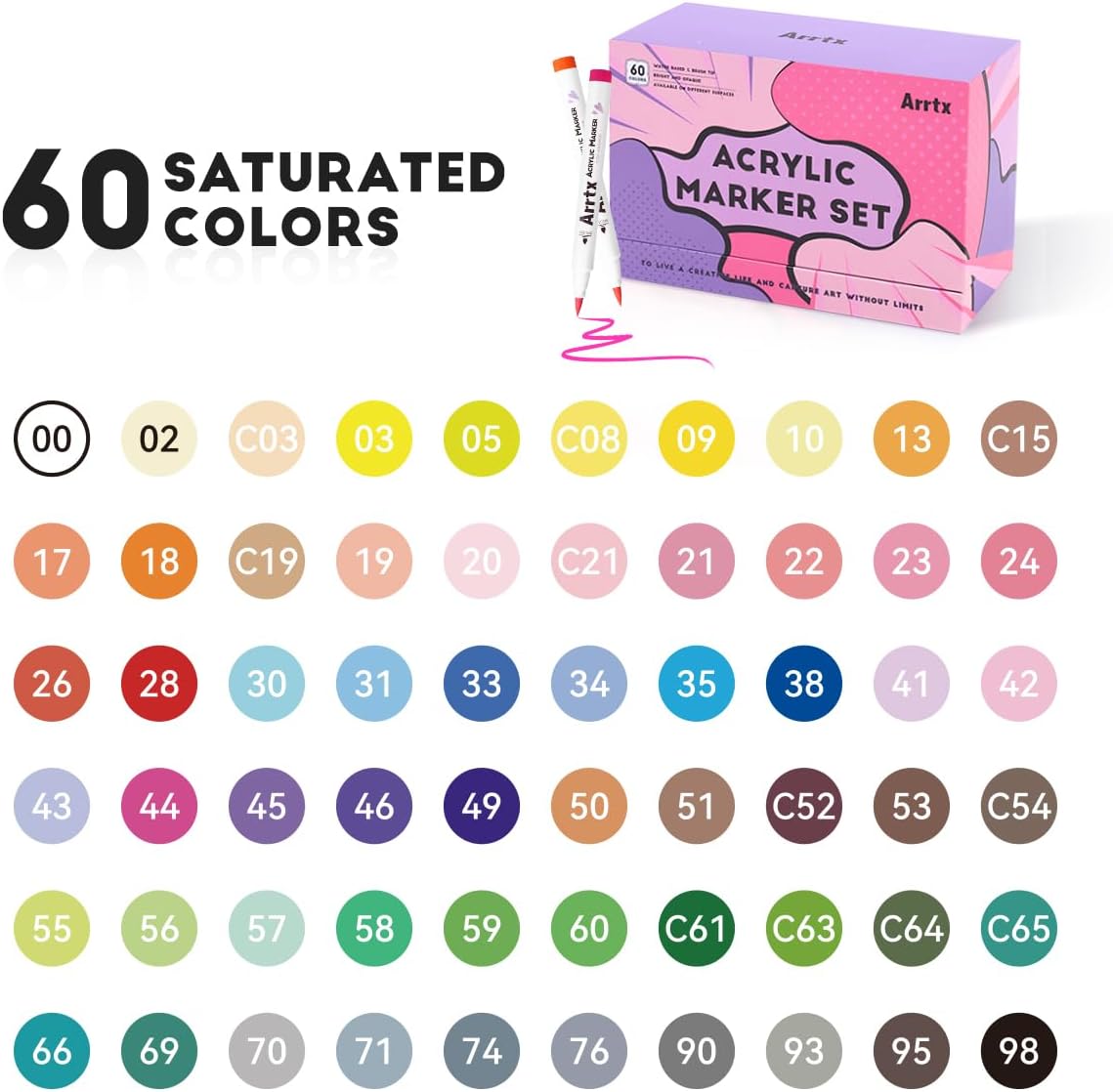 Arrtx 60(B) Colors Paint Markers Paint Pens,