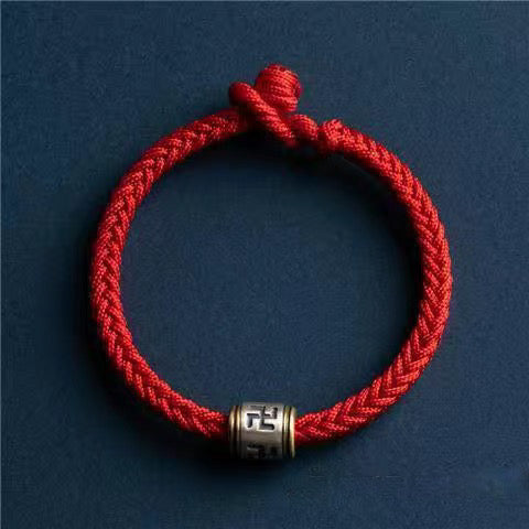 Sterling Silver Tibetan Protection and Health Red Rope Bracelet