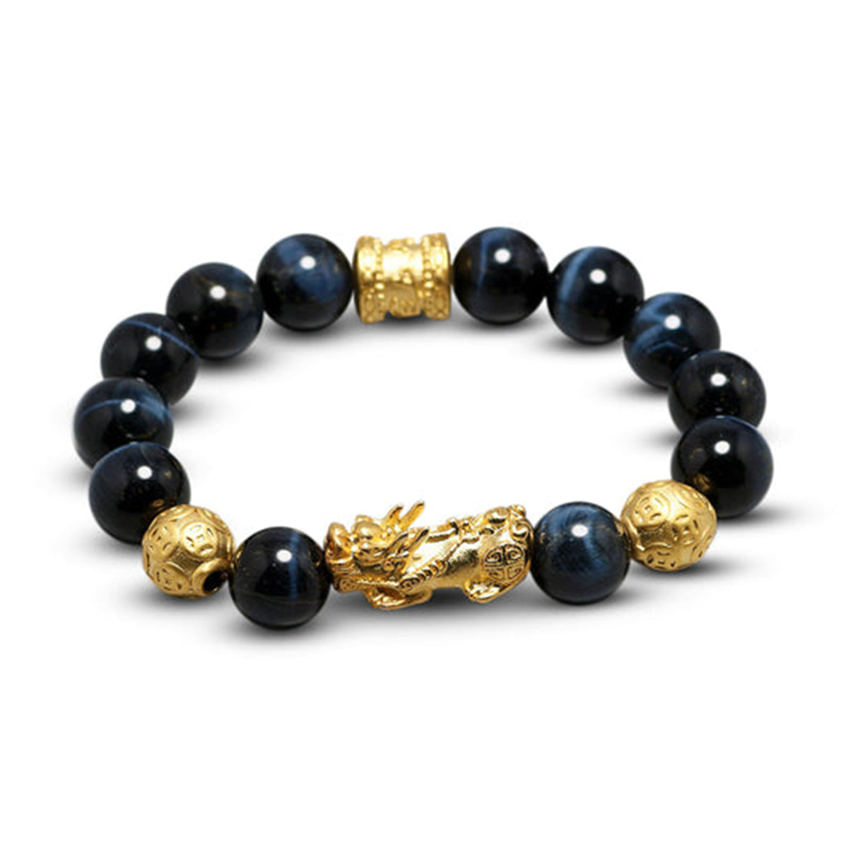 BuddhaChakra Blue Tiger Eyes Wealth Mantra Feng Shui Pixiu Bracelet