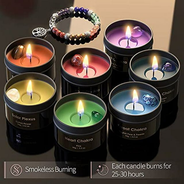 Chakra Candles with Premium Crystal and Healing Stones Meditation Scented Candles Gift Set