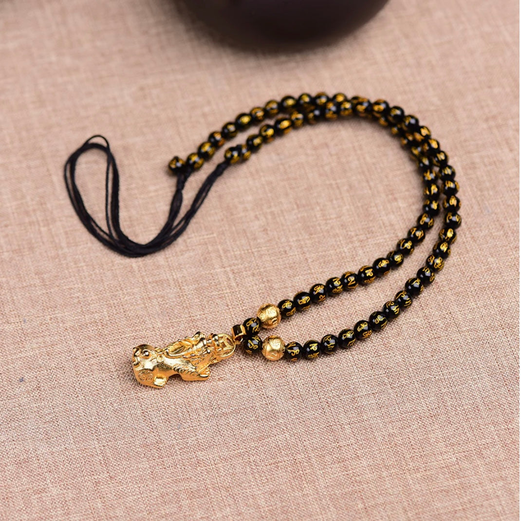 BuddhaChakra Feng Shui Black Obsidian Wealth Necklace