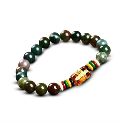 Six Buddhist Mantra Positivity Natural Agate Bracelet