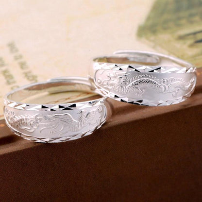 Silver Dragon and Phoenix Couple Rings