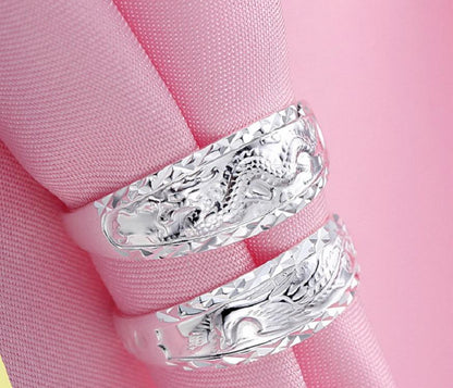 Silver Dragon and Phoenix Couple Rings