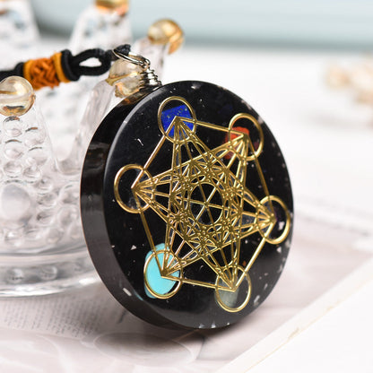 Black Tourmaline Metatron’s Cube Orgonite Protection Necklace 2