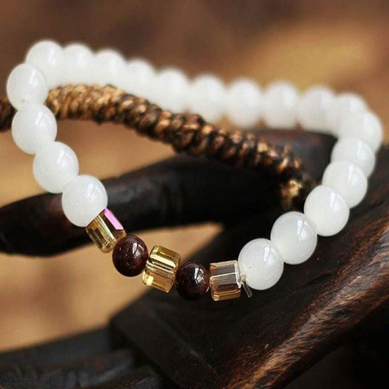 BuddhaChakra Natural White Chalcedony Positivity Harmony Bracelet