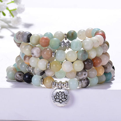 Amazonite 108 Mala Beads Lotus Necklace&Bracelet