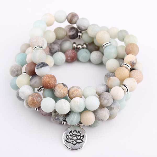 Amazonite 108 Mala Beads Lotus Necklace&Bracelet