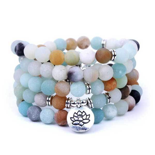 Amazonite 108 Mala Beads Lotus Necklace&Bracelet3