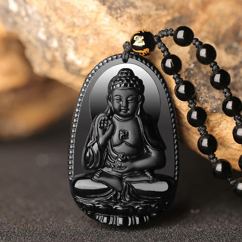 Black Obsidian Buddha Necklace Pendant