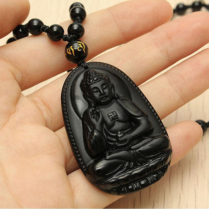 Black Obsidian Buddha Necklace Pendant 2