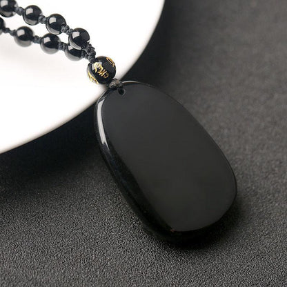 Black Obsidian Buddha Necklace Pendant back side