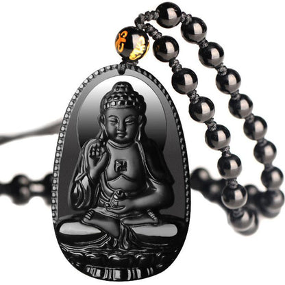 Black Obsidian Buddha Necklace Pendant 7