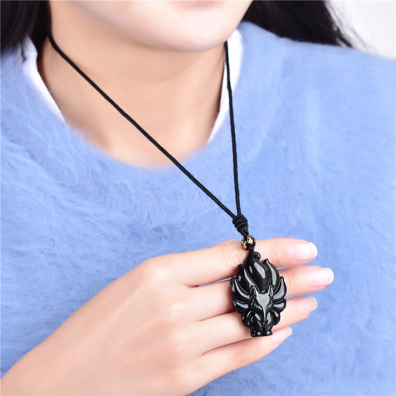 Nine-Tailed Fox Rainbow Obsidian Necklace - Love & Fidelity