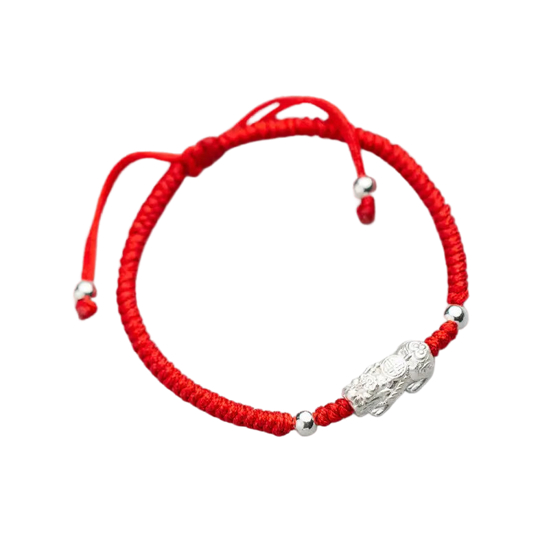 Red String Silver Pixiu Bracelet - Attract Windfall Luck