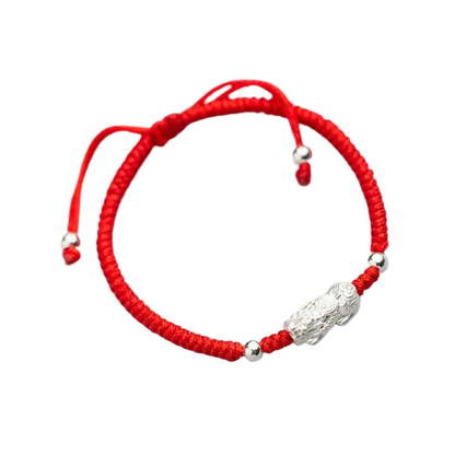 Red String Silver Pixiu Bracelet - Attract Windfall Luck