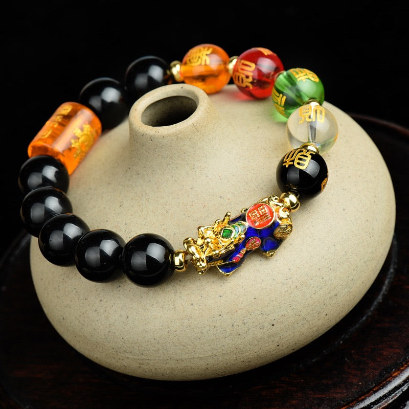 Five Elements The God Of Wealth Pixiu Obsidian Bracelet - Wealth & Balance