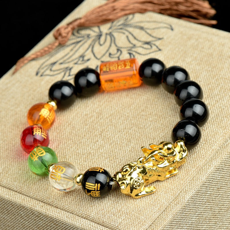 Five Elements The God Of Wealth Pixiu Obsidian Bracelet - Wealth & Balance