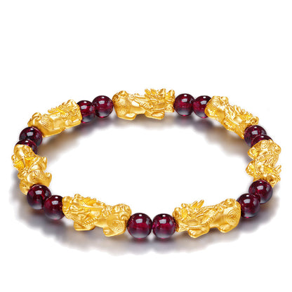 BuddhaChakra Red Garnet Lucky Pixiu Wealth Bracelet