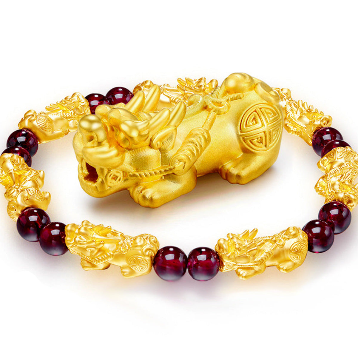 BuddhaChakra Red Garnet Lucky Pixiu Wealth Bracelet