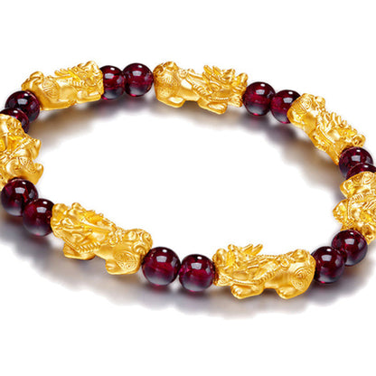 BuddhaChakra Red Garnet Lucky Pixiu Wealth Bracelet