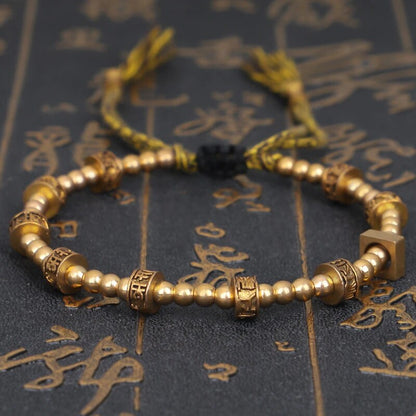 Tibetan Six Character Proverbs Copper Bead Bracelet -- Protection & Healing