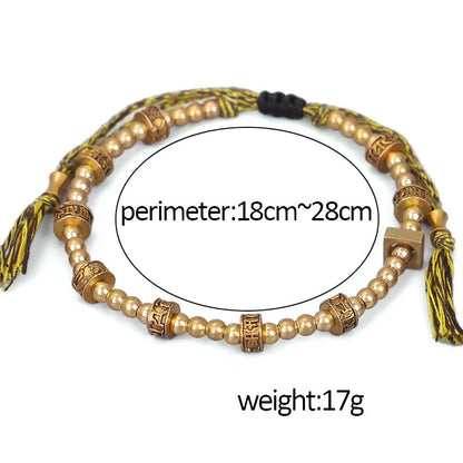 Tibetan Six Character Proverbs Copper Bead Bracelet -- Protection & Healing