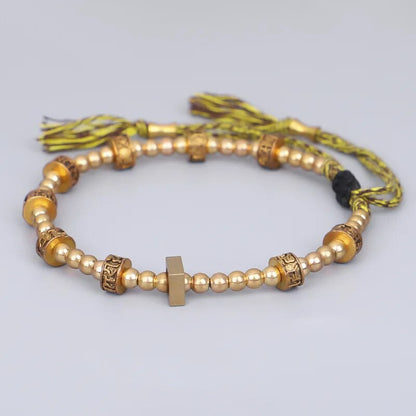 Tibetan Six Character Proverbs Copper Bead Bracelet -- Protection & Healing