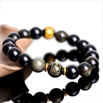 Tibetan Buddhism Wealth Obsidian Charm Bracelet