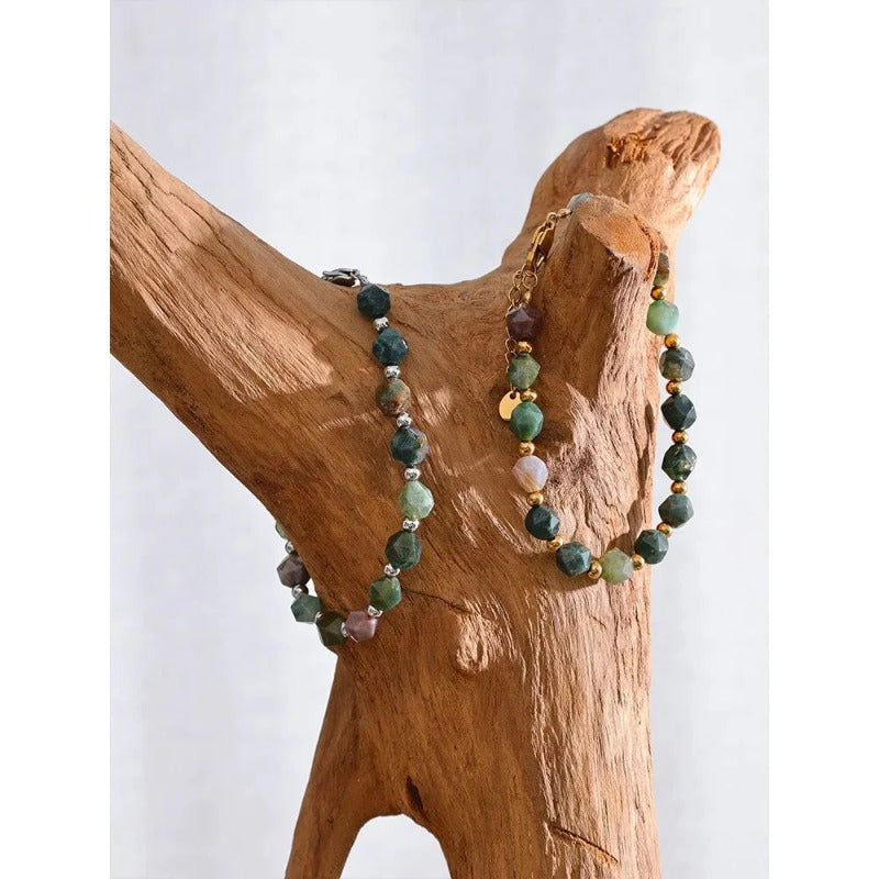 Indian Agate Natural Stone Beads Bracelet