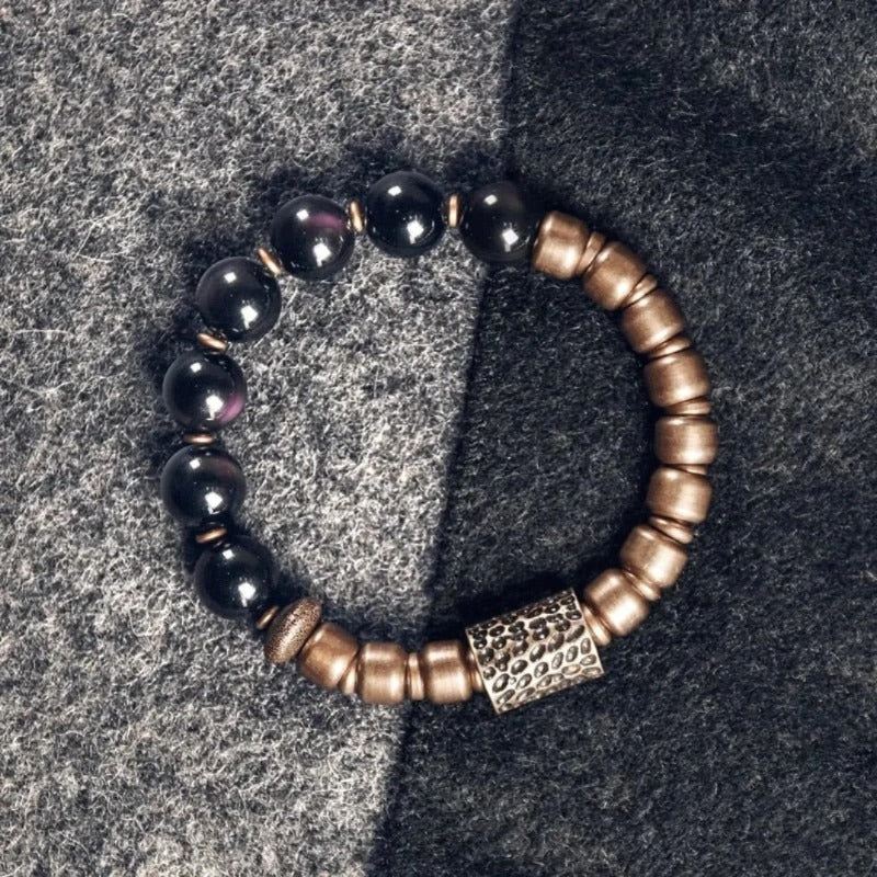 Rainbow Eye Obsidian Brass Tibetan Bracelet