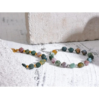 Indian Agate Natural Stone Beads Bracelet