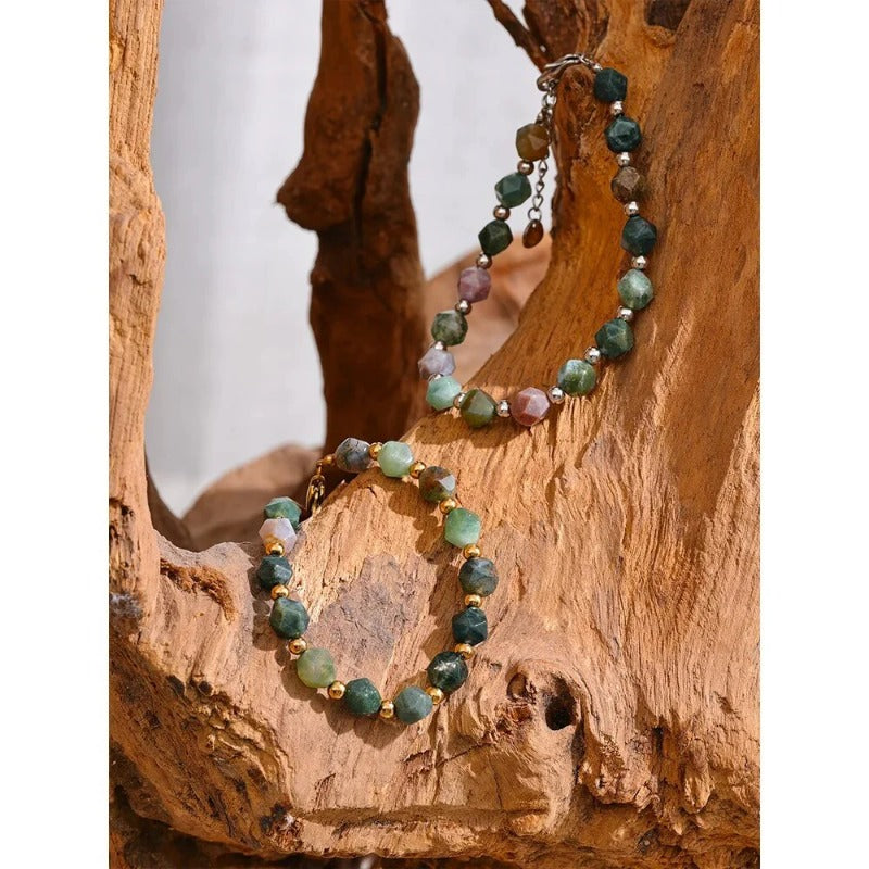 Indian Agate Natural Stone Beads Bracelet